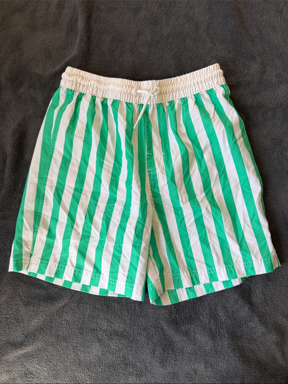 Old Navy Green and White Striped Swim Trunks